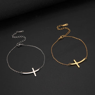 Best Seller - Christian Simple Chain Stainless Steel Cross Charm Bracelets Bangles - Religious Jewellery - The Jewellery Supermarket